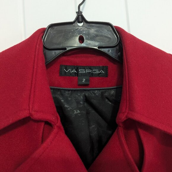 Via Spiga Red Wool Blend Belted Collared Peacoat Size 2 EUC - Picture 5 of 10